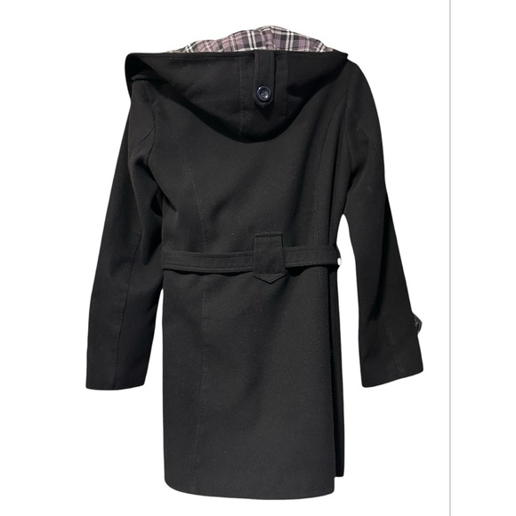 MaxMara Black Wool Blend Double-Breasted Plaid Lined Hooded Coat Size XL - Picture 2 of 9